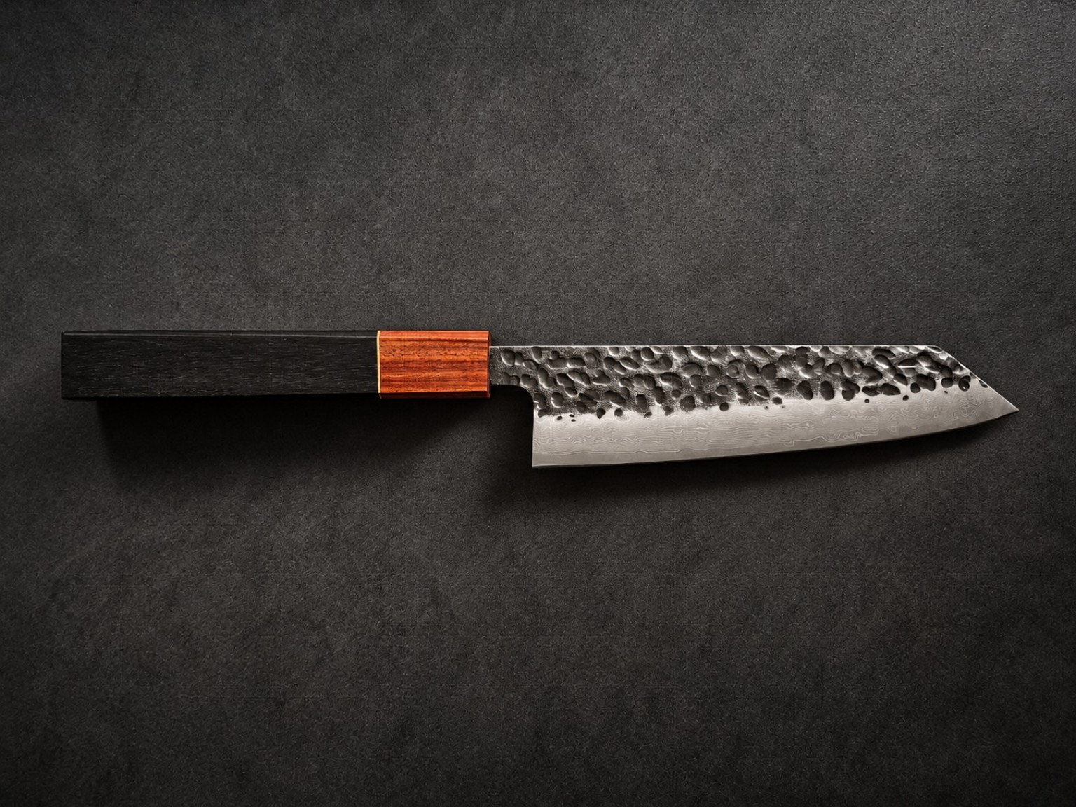 Gabon Ebony & Pau Rosa Kiritsuke Bunka 150 mm: blade and composed wooden handle, Mokurei original photograph
