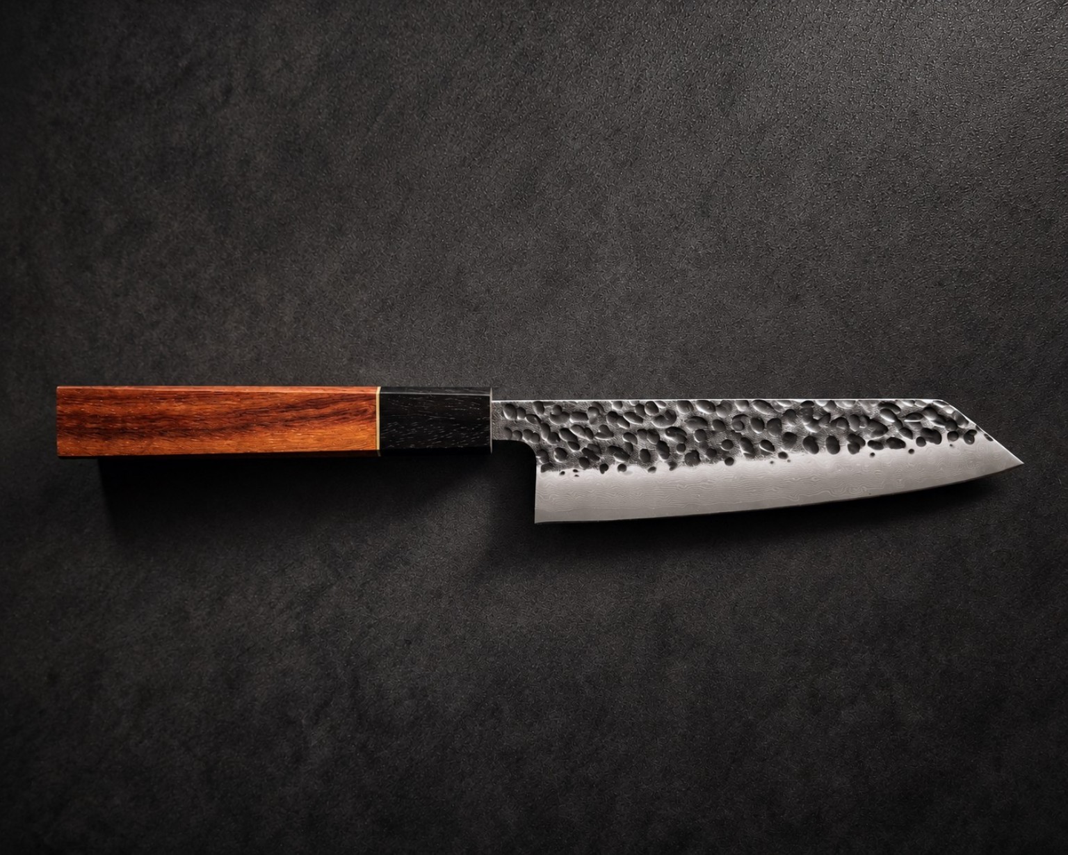 Pau Rosa & Gabon Ebony Kiritsuke Bunka 150 mm: blade and composed wooden handle, Mokurei original photograph