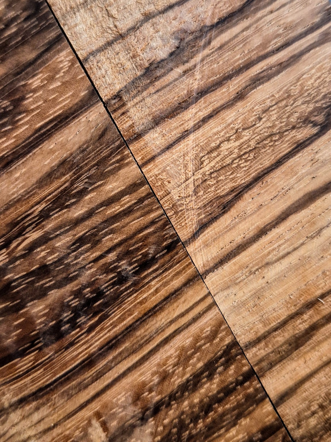 Original Mokurei Studio close-up photograph of Zebrano from the studio timber stock.